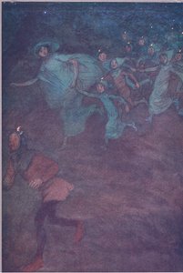 Sir Hugh Evans, Anne Page ja muut, kuvitus Windsorin iloisista vaimoista, 1910 tekijältä Hugh Thomson