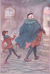 Exeunt Falstaff ja Robin, kuvitus teoksesta The Merry Wives of Windsor, 1910 tekijältä Hugh Thomson