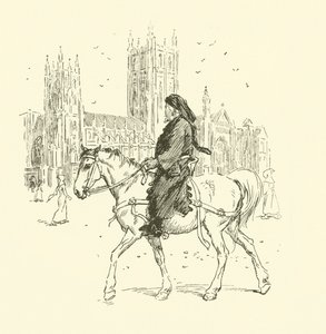 Geoffrey Chaucer hevosen selässä (litho) tekijältä Hugh Thomson