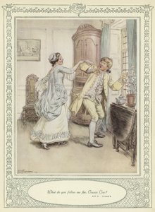 Kuvitus Goldsmithin teokseen She Stoops to Conquer (Hän pyrkii valloittamaan)