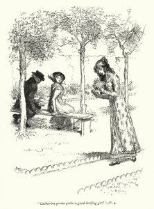Kuvitus Northanger Abbeylle, kirjoittanut Jane Austen (litho) tekijältä Hugh Thomson