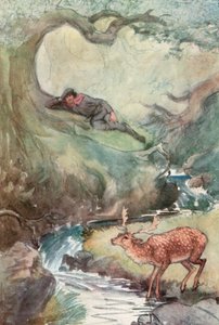 Kuvitus Shakespearen Kuten haluat (väri litho) tekijältä Hugh Thomson