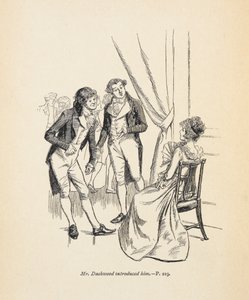 "Mr Dashwood esitteli hänet", kuvitus Jane Austenin "Sense and Sensibility" -sarjasta tekijältä Hugh Thomson