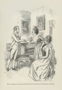Rouva Jennings vakuutti hänelle suoraan, ettei hänen pitäisi seisoa seremoniassa, 1896 tekijältä Hugh Thomson