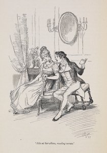 "Istuu kyynärpäällään ja lukee säkeitä", Jane Austenin Persuasion tekijältä Hugh Thomson