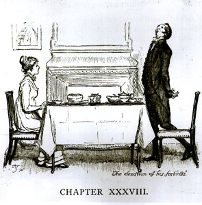"The Elevation of His Feelings", kohtaus Jane Austenin (1775-1817) "Ylpeys ja ennakkoluulo" -kappaleesta tekijältä Hugh Thomson