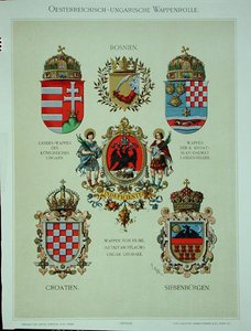 Itävalta-Unkarin valtakunnan vaakunoita, taiteilijan Heraldischer Atlasista tekijältä Hugo Gerard (after) Strohl