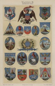 Amerikan maiden vaakunat (väri litho) tekijältä Hugo Gerard (after) Strohl