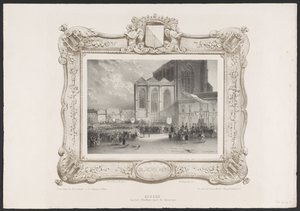 Kulkue kaupungintalolta Akatemiarakennukseen, 1836 Ascension kaupungintalolta Akatemialle (otsikko esineessä) Lautaset Utrechtsche Hogeschoolin toisen satavuotisjuhlan kunniaksi, 1836 (sarjan nimi) tekijältä Huib van Hove Bz