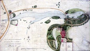 Puutarhasuunnitelma Gosfield Placeen, Essexiin. tekijältä Humphry Repton