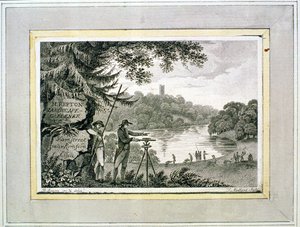 Humphrey Reptonin käyntikortti, kaiverrus Thomas Medland (fl.1808-22) tekijältä Humphry Repton