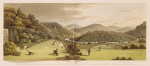 Yleinen näkymä mökin etelä- ja itäpuolelta Endsleighissä, Devonissa (ennen) julkaisusta "Fragments on the Theory and Practice of Landscape Gardening", pub. 1816 (väri litho) (katso myös 103914) tekijältä Humphry Repton