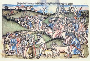 Mongolien hyökkäys Unkariin vuonna 1241 Bela IV:n aikana alkuperäisen värillisen puukaiverruksen aikana)