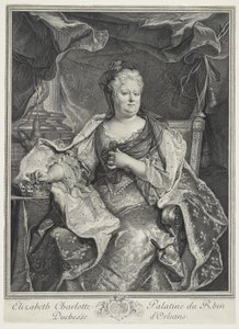 Elizabeth Charlotte Palatine du Rhin, Orleansin herttuatar, eng. Charles Louis Simmoneau (1645-1728) tekijältä Hyacinthe Francois Rigaud