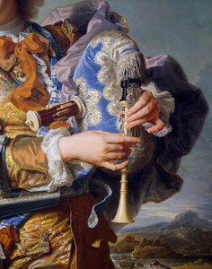 Gaspard de Gueidan soittaa säkkipilliä, noin 1735, kirjoittanut Hyacinthe Rigaud (1659-1743), öljy kankaalle. Yksityiskohta. Ranska tekijältä Hyacinthe Francois Rigaud
