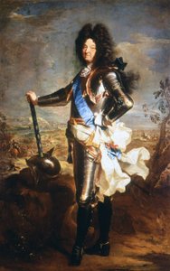 Ludvig XIV:n, aurinkokuninkaan (1638-1715) muotokuva. Kuninkaan muotokuvaajaksi nimitetyn Hyacinthe Rigaudin öljy.
