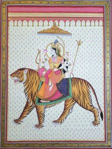 Jumalatar Durga tiikerin selässä