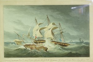 La Mouchin tuhoaminen HMS Hermesin toimesta. tekijältä I (after) Clark