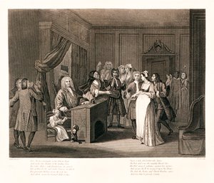Nainen vannomassa lasta, 1700-luku tekijältä I Cook