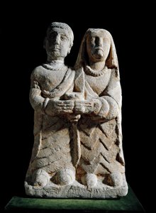 Iberinen taide: uhrilahjaparin patsas. Veistos Albacetesta, Espanjasta. 4.-2. vuosisadalla eKr. Madrid, kansallinen arkeologinen museo