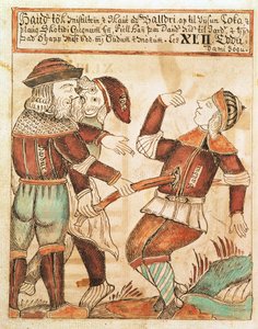 Ny Kgl Saml 1867.4, s.95v The Killing of Balder (kynä & muste ja akvarelli paperille) (katso myös 169947)