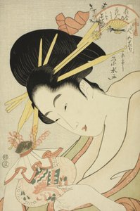 Kurtesaani Hanahito Ogiyasta ja palvelijat Sakura ja Momiji sarjasta Beauties of the Five Festivals