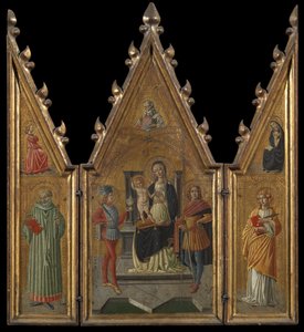Triptyykki, n. 1920-29 (öljy ja kultalehti paneelissa) tekijältä Icilio Federico Joni