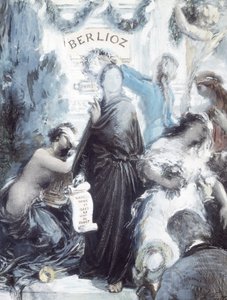 Akvarellilitografia Hector Berliozin syntymän satavuotisjuhlan muistoksi tekijältä Ignace Henri Jean Fantin Latour