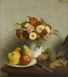 Kukat ja hedelmät, 1865 tekijältä Ignace Henri Jean Fantin Latour
