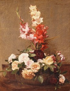 Gladiolit ja ruusut, 1881 tekijältä Ignace Henri Jean Fantin Latour