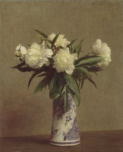 Pionit sinivalkoisessa maljakossa, 1872