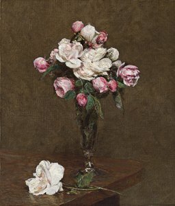 Vaaleanpunaisia ja valkoisia ruusuja samppanjahuilussa, 1874 tekijältä Ignace Henri Jean Fantin Latour
