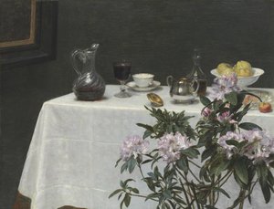 Asetelma: Pöydän kulma, 1873 tekijältä Ignace Henri Jean Fantin Latour