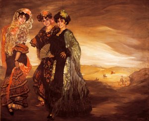 Kolme serkkua (perinteisillä espanjalaisilla tanssijoiden puvuilla) n. 1903 (öljy kankaalle) tekijältä Ignacio Zuloaga y Zabaleta