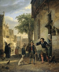 Jan Steen lähettää poikansa kaduille vaihtamaan maalauksia olutta ja viiniä vastaan tekijältä Ignatius Josephus van Regemorter
