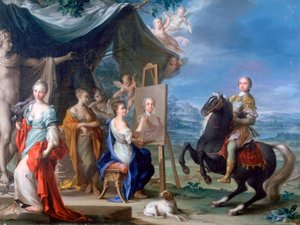 "Aatelisen ratsastusmuotokuva taiteen suojelijana", c1699-1748 tekijältä Ignaz Stern