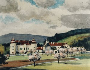 Weinzierlin linna lähellä Wieselburgia, n. 1909 (akvarelli paperille) tekijältä Igo Potsch