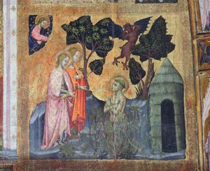 Pyhä Franciscus heittäytyy Thorny Bramblesiin, fresko Porziuncolasta, 1393 tekijältä Ilario da Viterbo