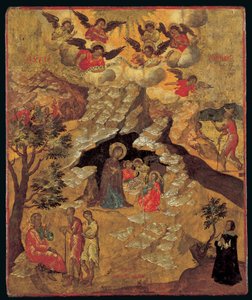 Syntymä, 1658 (munan tempera paneelissa) tekijältä Ilias Moskos