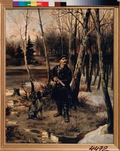 Metsänmetsästys - Metsänkukon ammunta - Illarion Mikhailovich Prjanišnikovin (1840-1894) maalaus, öljy kankaalle