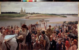 Pääsiäiskulkue. Illarion Mikhailovich Prjanišnikovin (1840-1894) maalaus öljy kankaalle tekijältä Illarion Mikhailovich Pryanishnikov