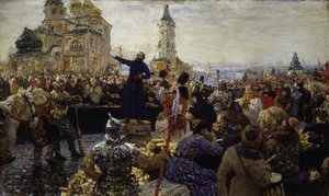 Kouzma (Kuzma) Minin (kuoli 1616) kutsuu Nižni Novgorodin kansaa vuonna 1611 (Hän nosti Moskovan kansan puolalaisia ​​vastaan) (Minin vetoaa Nižni Novgorodin ihmisiin vuonna 1611) - Ilja Jefimovitš Repinin (1844-1930) maalaus ), öljy kankaalle tekijältä Ilya Efimovich Repin