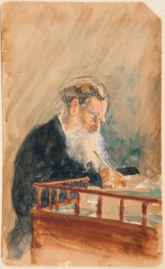 Kirjailija Leo N Tolstoin muotokuva (Kirjailija Leo N Tolstoin muotokuva) - Ilja Jefimovitš Repinin (Ilia Repin) (1844-1930) teos, akvarelli paperille (16x10 cm), noin 1900, venäläinen taide , 1900-luku - Yksityinen kokoelma tekijältä Ilya Efimovich Repin