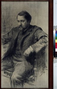 Portrait du peintre Valentin Aleksandrovitch Serov (1865-1911) (Valentin Aleksandrovich Serov) - Dessin de Ilja Jefimovitš (Iefimovitš) Repin (1844-1930), värikynä sur paper tekijältä Ilya Efimovich Repin