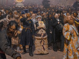 USKONNOLLINEN PROSESSIO KURSKIN MAAKUNNASSA (yksityiskohta) tekijältä Ilya Efimovich Repin