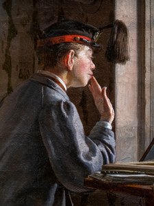 OPISKELIJAT VALMISTUVAT KOKEEEN (yksityiskohta) tekijältä Ilya Efimovich Repin