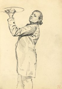 Tutkimus "Pariisilainen kahvila": Tarjoilija pitelee tarjotinta, c. 1872-1875 tekijältä Ilya Efimovich Repin