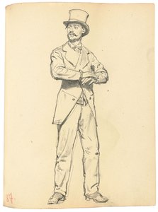 Tutkimus "Pariisilainen kahvila": Seisova mies hattu, jalat erillään, c. 1872-1875 tekijältä Ilya Efimovich Repin