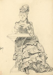 Nainen istuu kahvilan pöydässä, n. 1872-1875 tekijältä Ilya Efimovich Repin