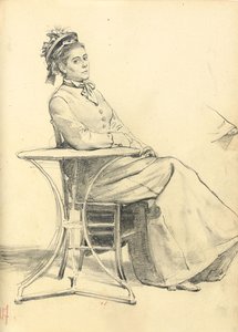 Nainen istuu kahvilan pöydässä, n. 1872-1875 tekijältä Ilya Efimovich Repin